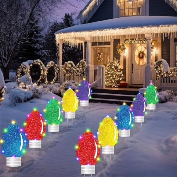 10 Pcs Christmas Yard Signs Decor with LED Lights Christmas Glitter Yard Signs - Picture 7 of 7